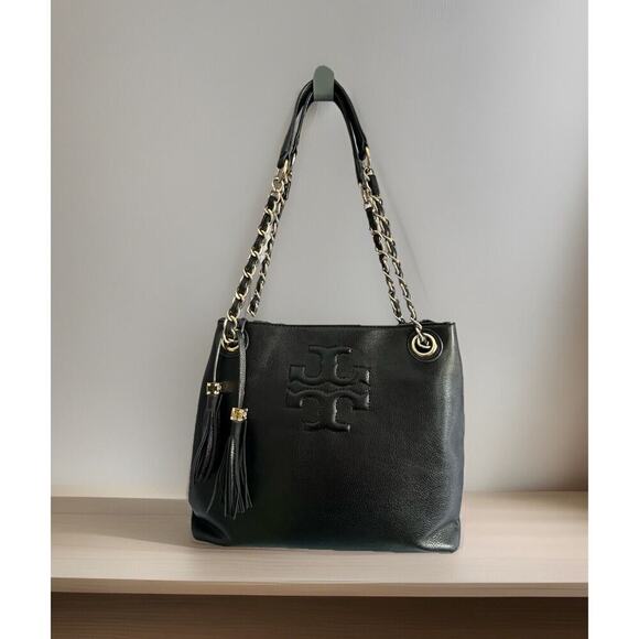 Tory Burch Handbags - Tory Burch Thea Black Leather Slouchy Bridle Gold Chain Tote Shoulder Bag Purse